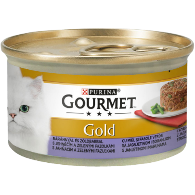 Мокра храна в консерва за котки PURINA GOURMET Gold Пай с месо Агне и Зелен боб 85г, 24 бр