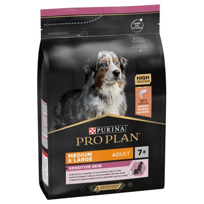Purina Pro Plan Senior OptiDerma Medium Large Sensitive -7+ със сьомга и ориз - 14 кг.