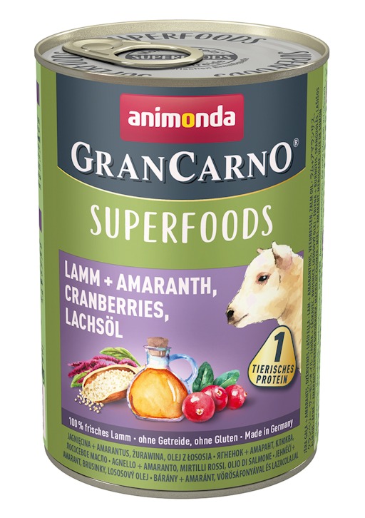GranCarno Superfoods Lamb - агне, амарант, червени боровинки, масло от сьомга, 3 бр. х 400 г