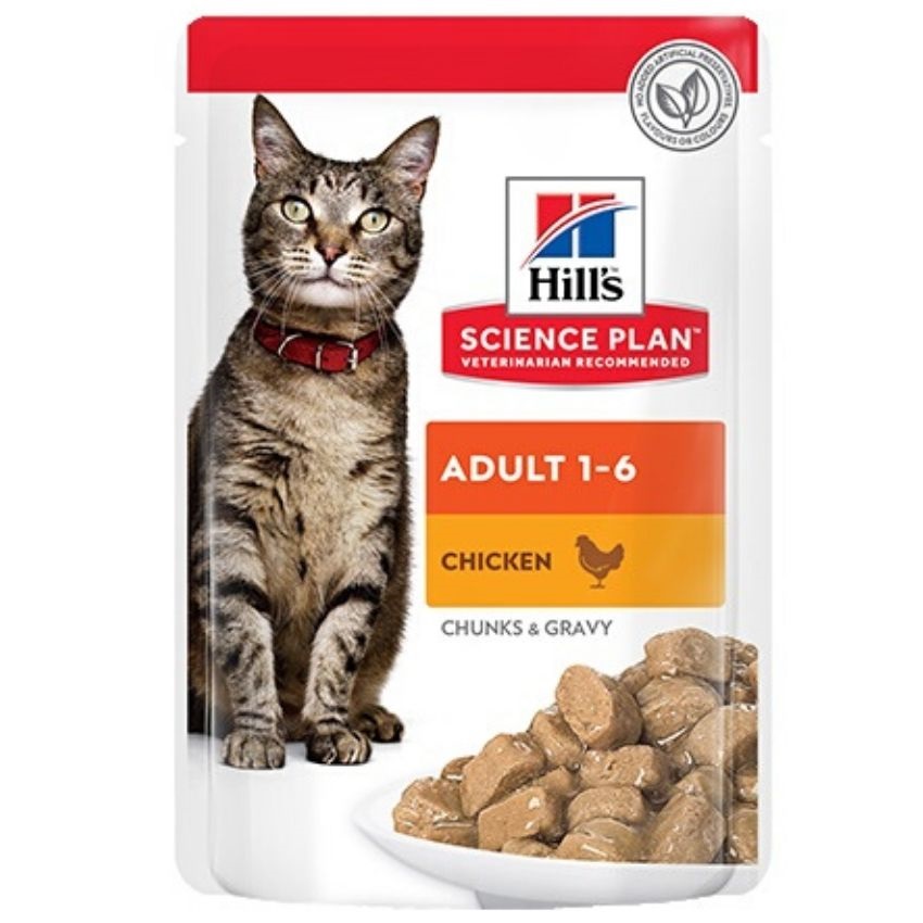 Hills Science Plan Feline Adult - с пилешко месо, малки късчета в сос грейви за зрели котки над 1 година 12 х 85 гр.