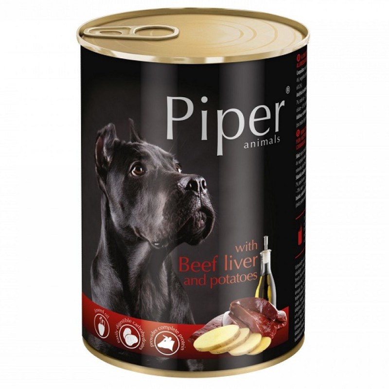 Piper премиум - консервирана храна за кучета, телешки дроб/картофи, 3 бр. х 400 г