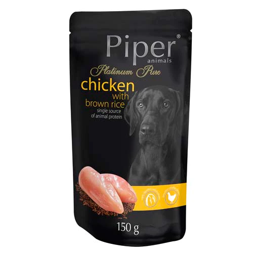 Piper Platinum Pure - пауч при чувствителна храносмилателна система с пилешко и кафяв ориз - 5 бр. х 150 г