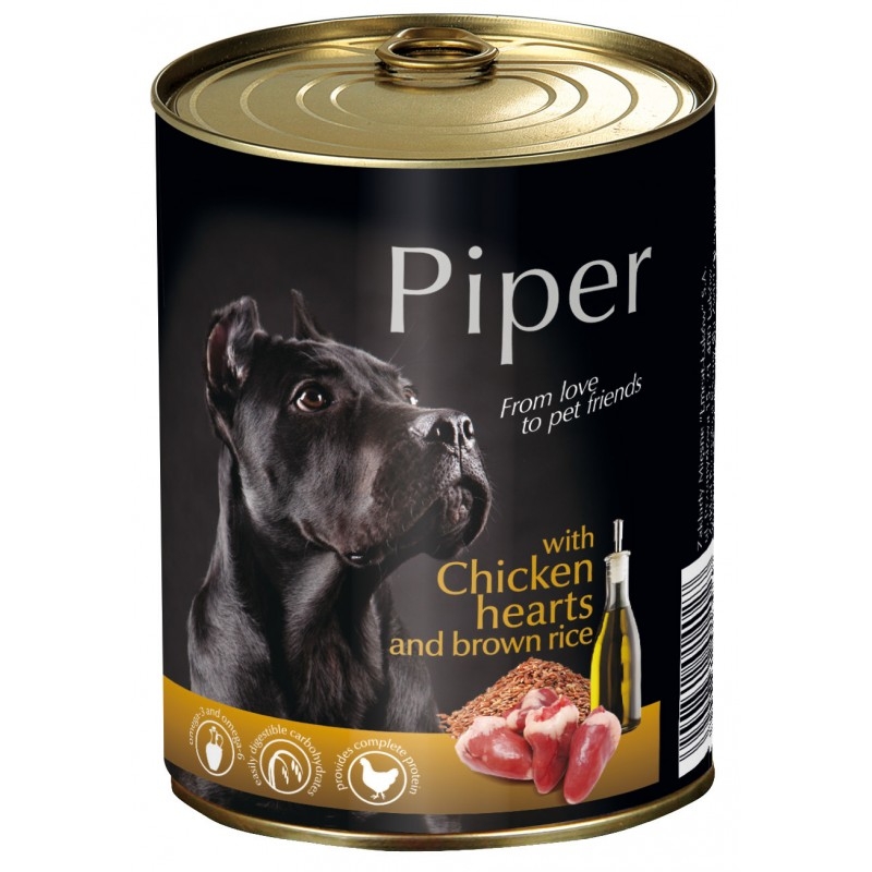 Piper премиум - консервирана храна за кучета, сърца/кафяв ориз, 3 бр. х 400 г