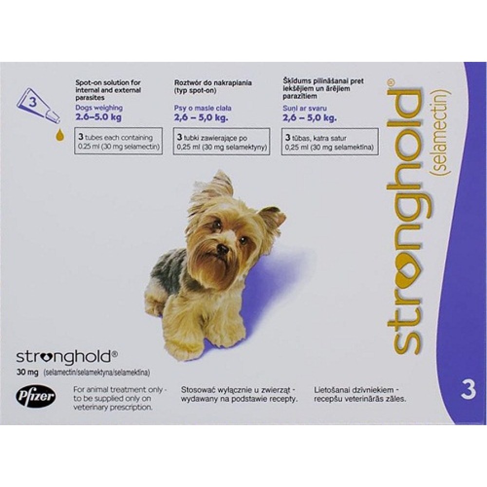 Pfizer Stronghold 30mg spot on /обезпаразитяващи пипети за кучета от 2,5 до 5кг/ - 3 бр.