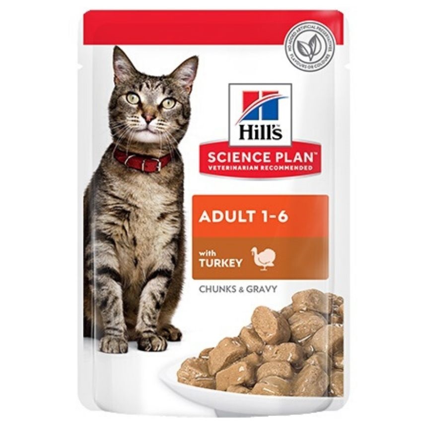 Hills Science Plan Feline Adult - с пуешко месо, малки късчета в сос грейви за зрели котки над 1 година 12 х 85 гр.
