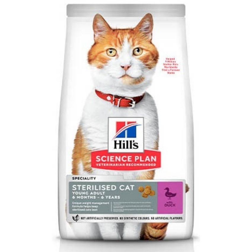 Hills Science Plan Sterilised Cat Young Adult Duck - с патешко месо, за млади кастрирани котки от 6 месеца до 6 години 1.5 кг.