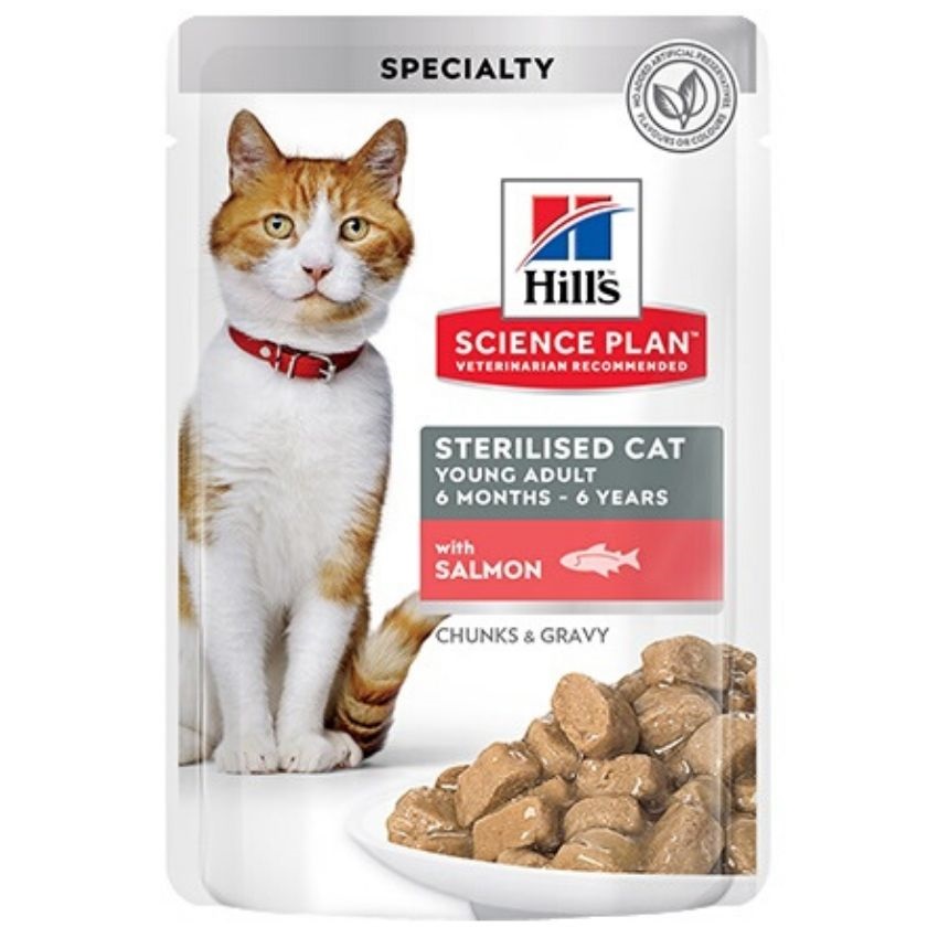 Hills Science Plan Feline Sterilised Cat Young Adult - с месо от риба, за кастрирани котки от 6 месеца до 6 години 12 х 85 гр.