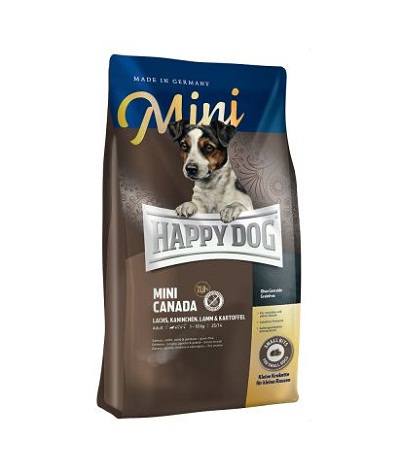 Happy Dog Sensible Mini Canada - храна за кучета над 12 месеца, мини и малки породи до 10 кг. със сьомга, заешко и агнешко месо, 4 кг.