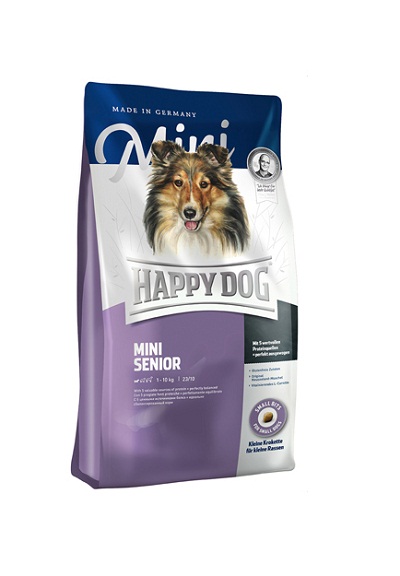 Happy Dog Fit & Vital Mini Adult Senior - храна за кучета малки породи до 10 кг. и възраст над 8 години, със сьомга, морска риба, яйца, агнешко и птиче месо, 4 кг.