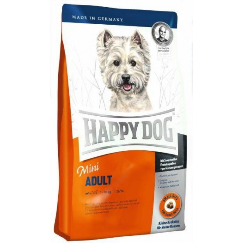 Happy Dog Fit & Vital Mini Adult - храна за кучета мини и малки породи до 10 кг. и възраст над 12 месеца, със сьомга, морска риба, агнешко, яйце и птиче месо, 4 кг.
