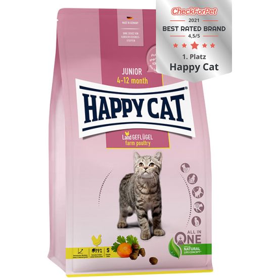 Happy Cat Young Junior Farm Poultry - храна за подрастващи котки от 6 до 12 месеца, с пилешко месо, 10 кг.