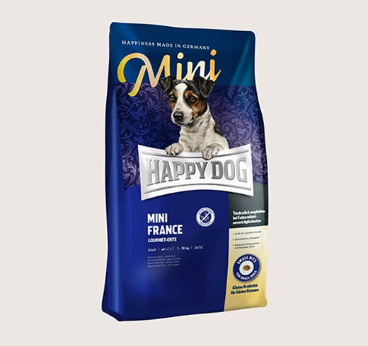 Happy Dog Sensible Mini France – храна за кучета над 12 месеца, мини и малки породи до 10 кг. с патешко месо и безглутенов картоф, 4 кг.