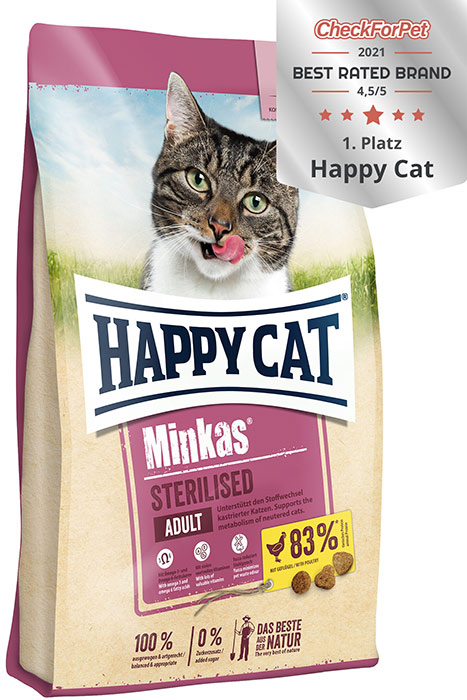 Happy Cat Minkas Sterilised - пълноценна храна за кастрирани котки над 12 месеца, 10 кг.