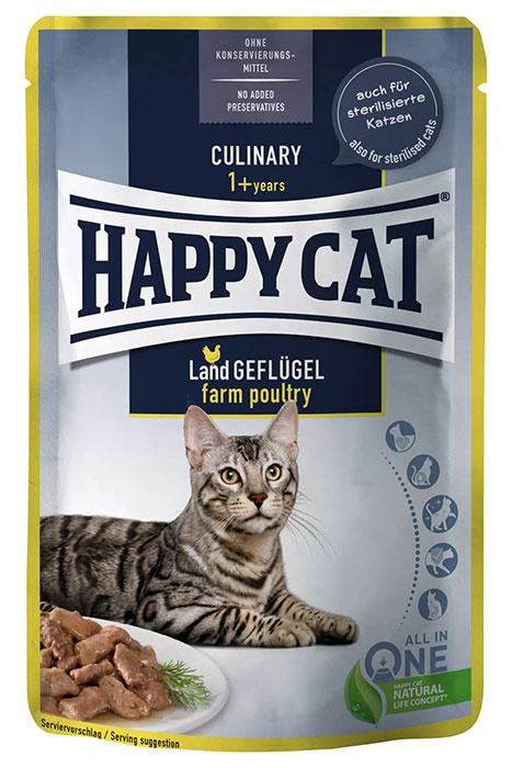 Happy Cat MIS Culinary Farm Poultry - храна за израснали котки с пилешко месо в сос, 85 гр.