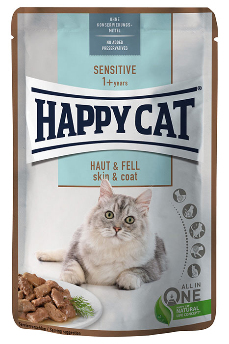 Happy Cat MIS Sensitive Skin & Coat - храна за котки с чувствителна кожа и козина, 85 гр.