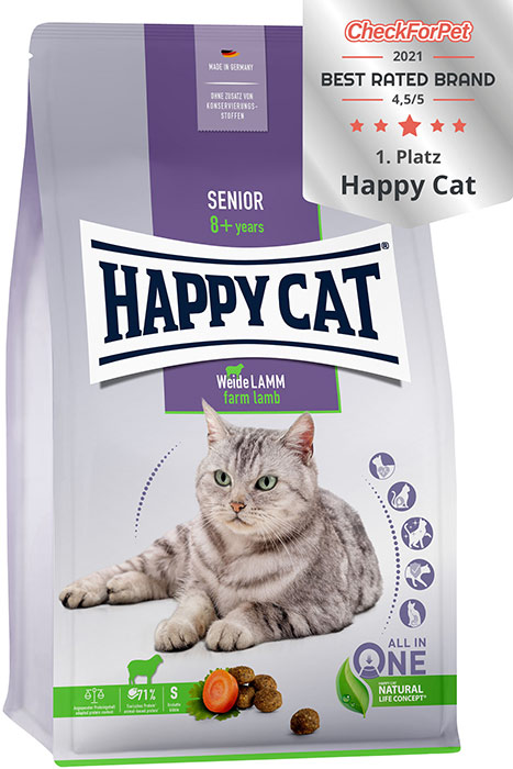 Happy Cat Senior Lamb - пълноценна храна за котки над 8 години с агнешко месо, 1.3 кг.