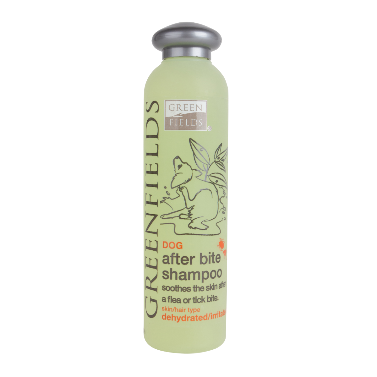 Green Fields After Bite Shampoo - шампоан след ухапване, обогатен с масло от чаено дърво, помага за справяне с нуждите на кучета със суха, сърбяща кожа, причинена от ухапвания от насекоми 250мл.