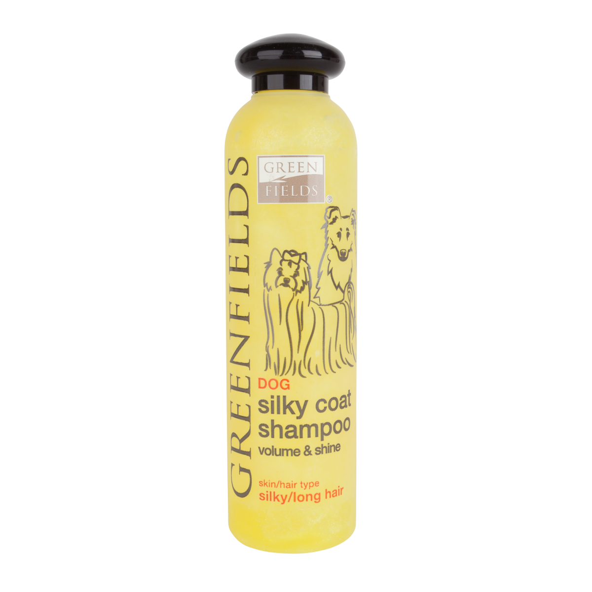 Green Fields Long Hair Shampoo - специално създаден за кучета с дълга козина, копринените протеини помагат за укрепване на вътрешността на косъма и подобряват блясъка на външната страна на козината 250 мл.