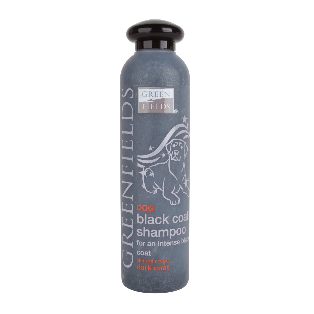 Green Fields Black Coat Shampoo - луксозен шампоан за черна козина, осигурява допълнителната грижа, която кучетата с тъмна козина заслужават, с внимателно смесени съставки, които спомагат за поддържането на богатството и блясъка на кучета с черна или тъмна козина 250 мл.