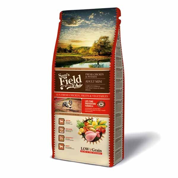 SAM'S FIELD Dog Fresh Пиле и Картофи Adult Mini - пълноценна храна за израснали кучета от малки породи. 8 кг.
