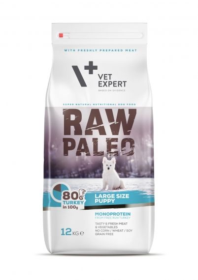 Raw Paleo Puppy Large Turkey – Суха храна за бебета кученца от големи породи с пуешко 12 кг.