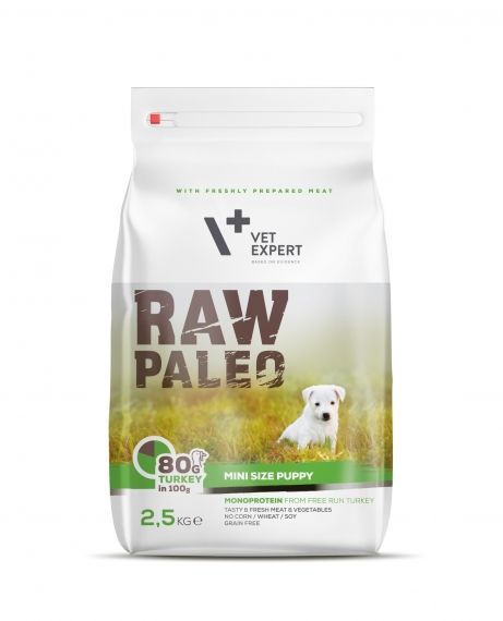 Raw Paleo Puppy Mini Turkey – Суха храна за бебета кученца от малки породи с пуешко 2.5 кг.
