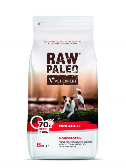 Raw Paleo Adult Mini Beef – суха храна за израснали кучета от малки породи с телешко 8 кг.