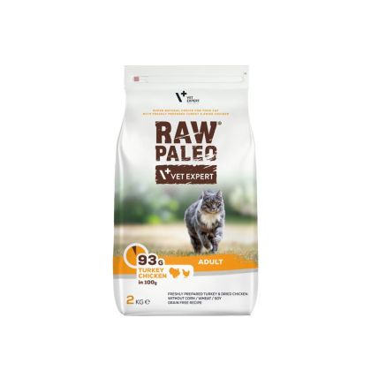Raw Paleo Adult Cat – суха храна с пуешко и пилешко месо за зрели котки 2 кг.