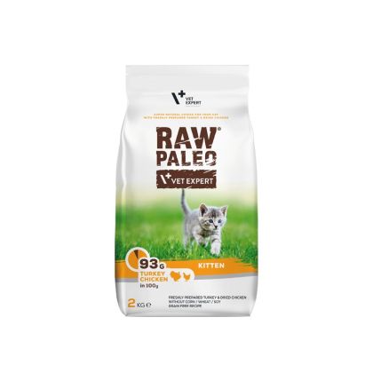 Raw Paleo Kitten – суха храна с пуешко и пилешко месо за малки котки 2 кг.