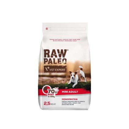 Raw Paleo Adult Mini Beef – суха храна за израснали кучета от малки породи с телешко 2.5 кг.