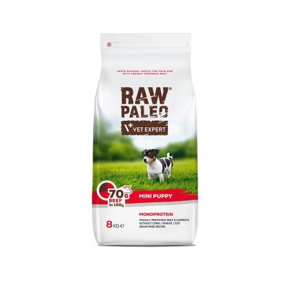 RAW PALEO Puppy Mini Beef – суха храна за бебета кученца от малки породи с телешко 8 кг.