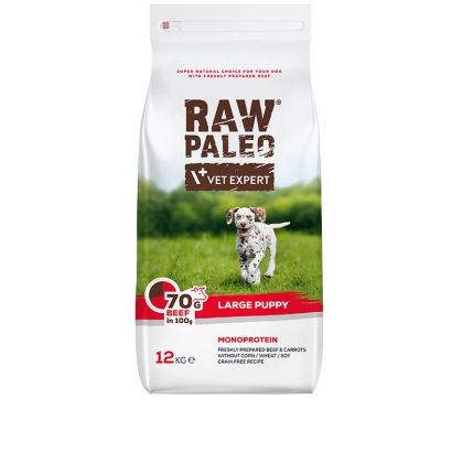 Raw Paleo Puppy Large Beef – суха храна за бебета кученца от големи породи с телешко 12 кг.